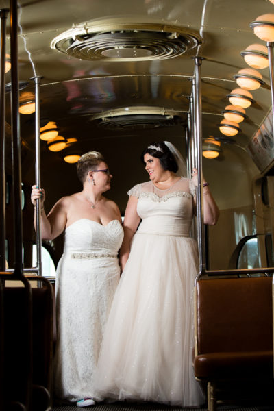 Brides in the Trolley at their Heinz History Center Wedding-8