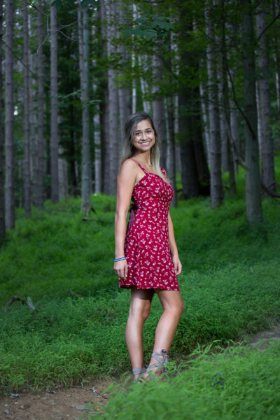 Pittsburgh Senior Photography North Park Woods on Red Blue Trail Tall White Pine Trees