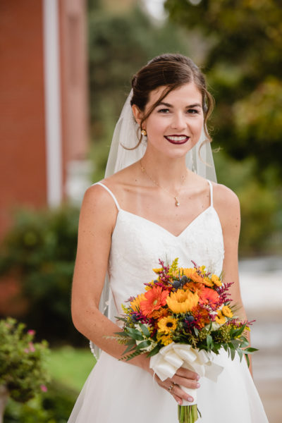 Beautiful Bride with Colorful Fall Bouquet