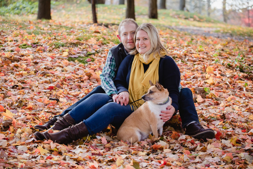 Washington's Landing Engagement Photos with Fall Leaves