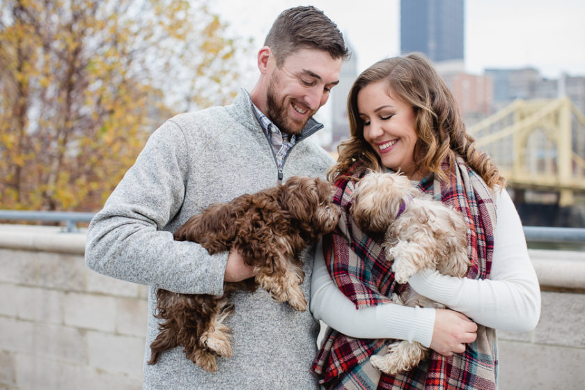 Engagement Pictures in Pittsburgh with Two Puppies