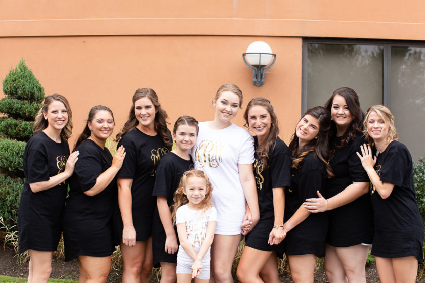 Bride and Bridesmaids with Monogrammed Shirts