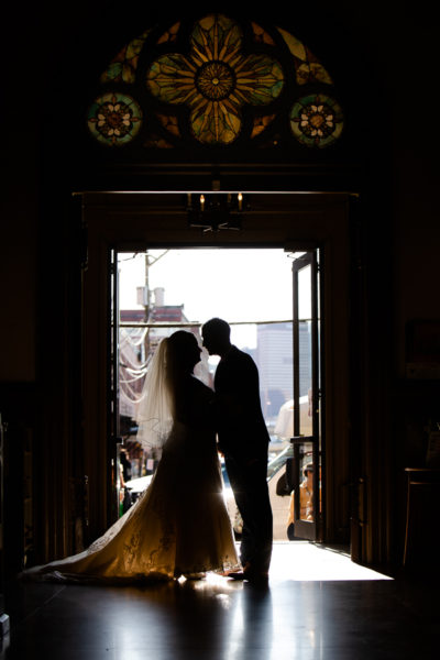 Bride and Groom Silhouette at St. Stanislaus Kostka
