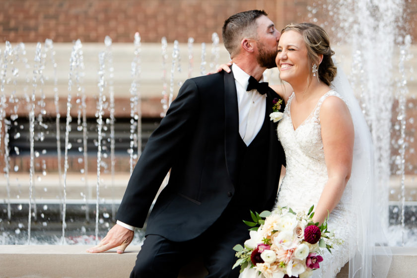 Bride and Groom by Fountain at Duquesne University