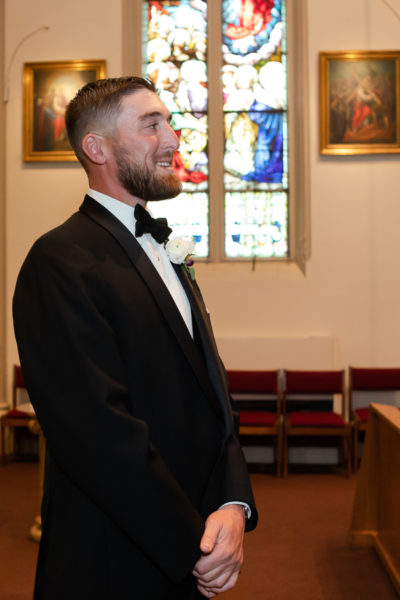 Groom waiting for his bride at Duquesne University Wedding