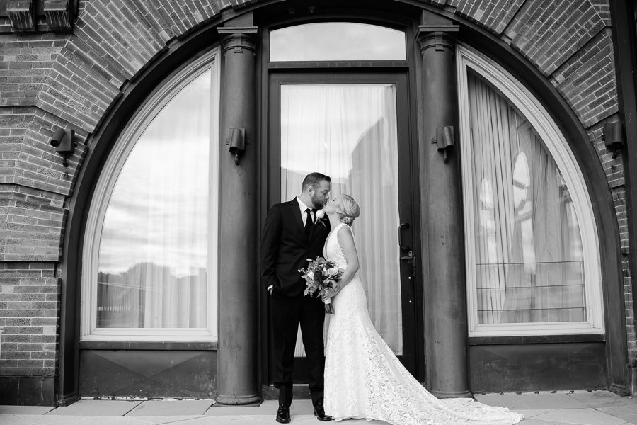 Bride and Groom on Balcony at Renaissance Pittsburgh Hotel