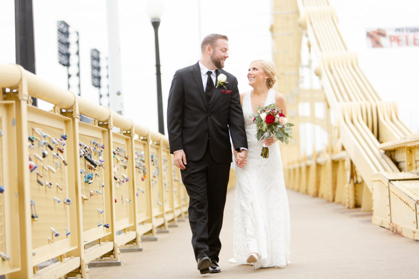 Bride and Groom on Roberto Clemente Bridge Pittsburgh