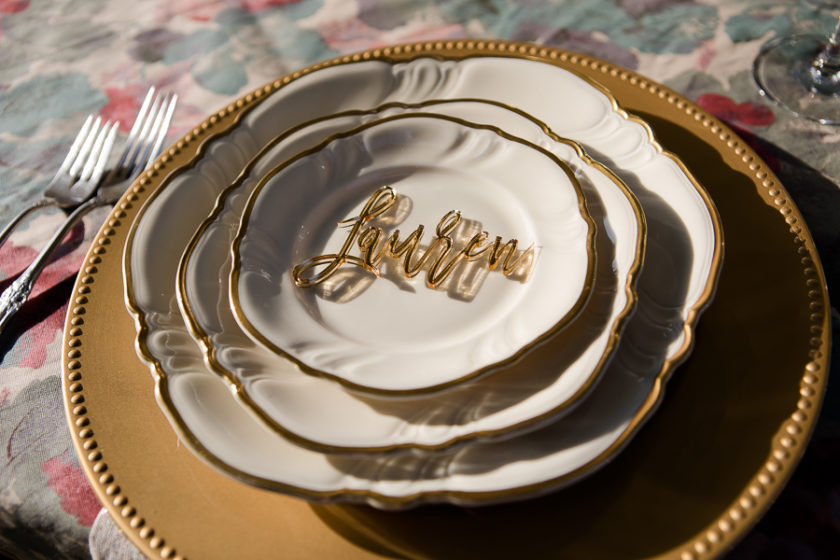 Beautiful Gold and ivory table display with custom name plate